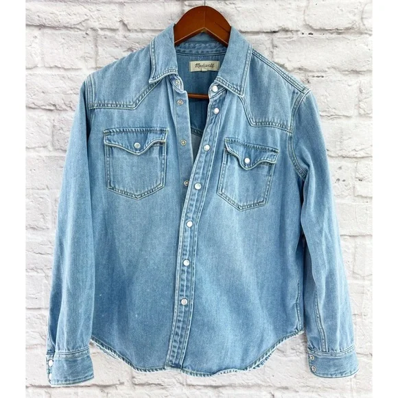 Madewell Oversized Western Snap Button Up Shirt Blue XXS - Picture 4 of 6